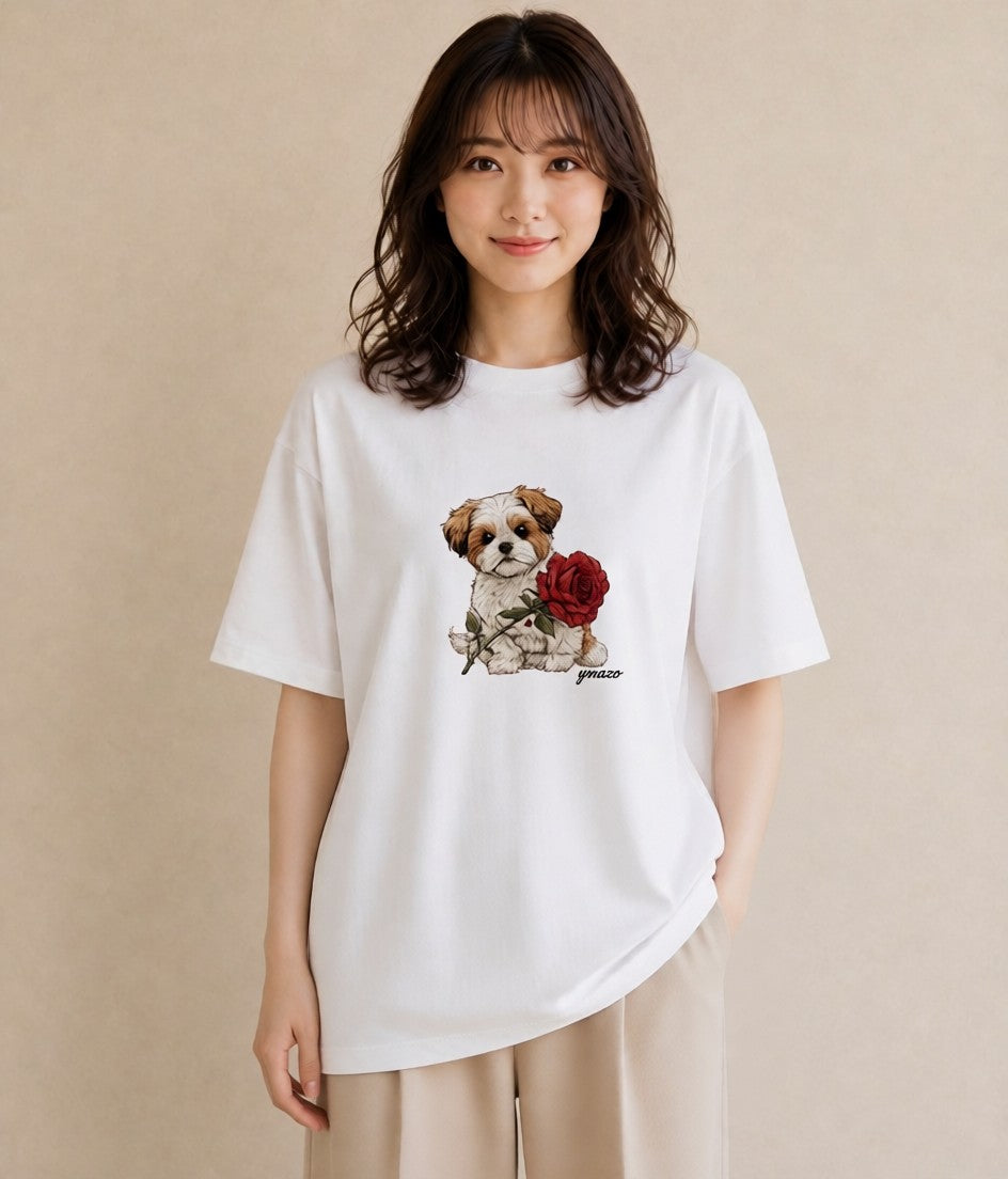 デザインTシャツ レディース ペキニーズ 犬 いぬ イラスト 抜け感 カフェ巡り 女子会 白T