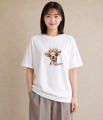 半袖Tシャツ レディース チワワ 犬 いぬ イラスト お洒落 ギフト 母の日 白T