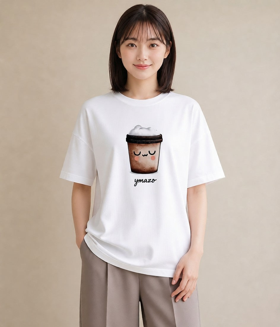 Tシャツ レディース カフェラテ 食べ物 フード イラスト ゆるコーデ 通学 誕生日プレゼント 白T