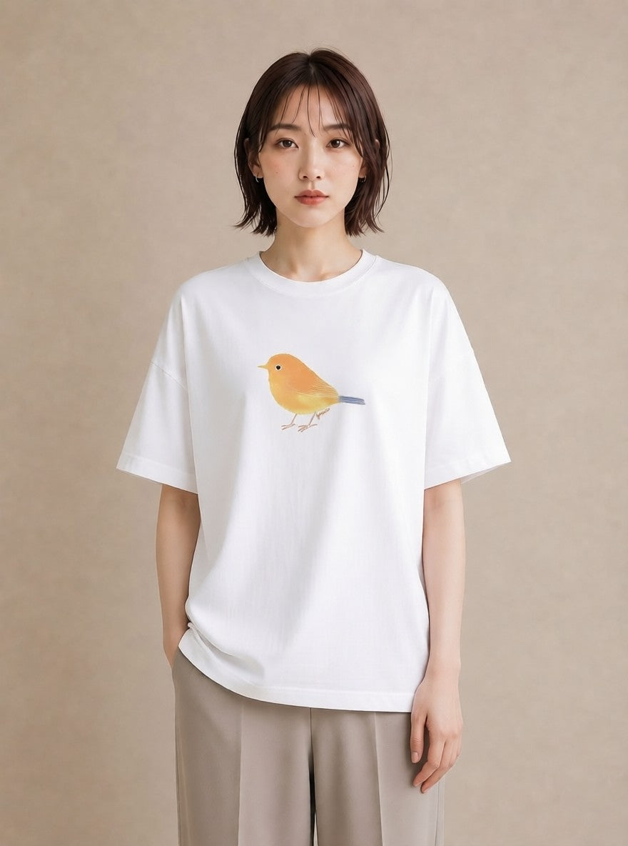 プリントTシャツ レディース ことり ペット 動物 イラスト ラフ レイヤード 友達ギフト 白T