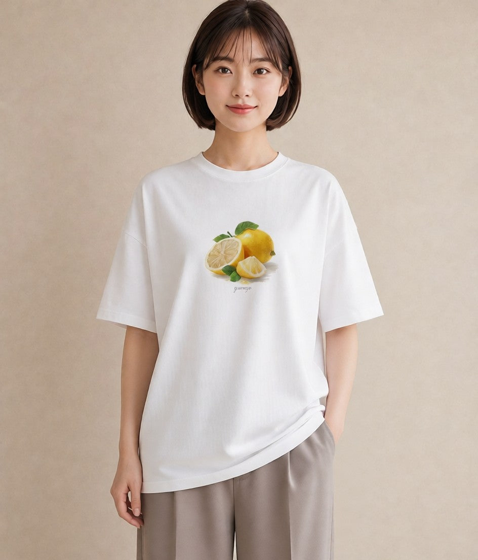 Tシャツ レディース レモン 檸檬 食べ物 フード イラスト 個性的 春服 ミセス 白T