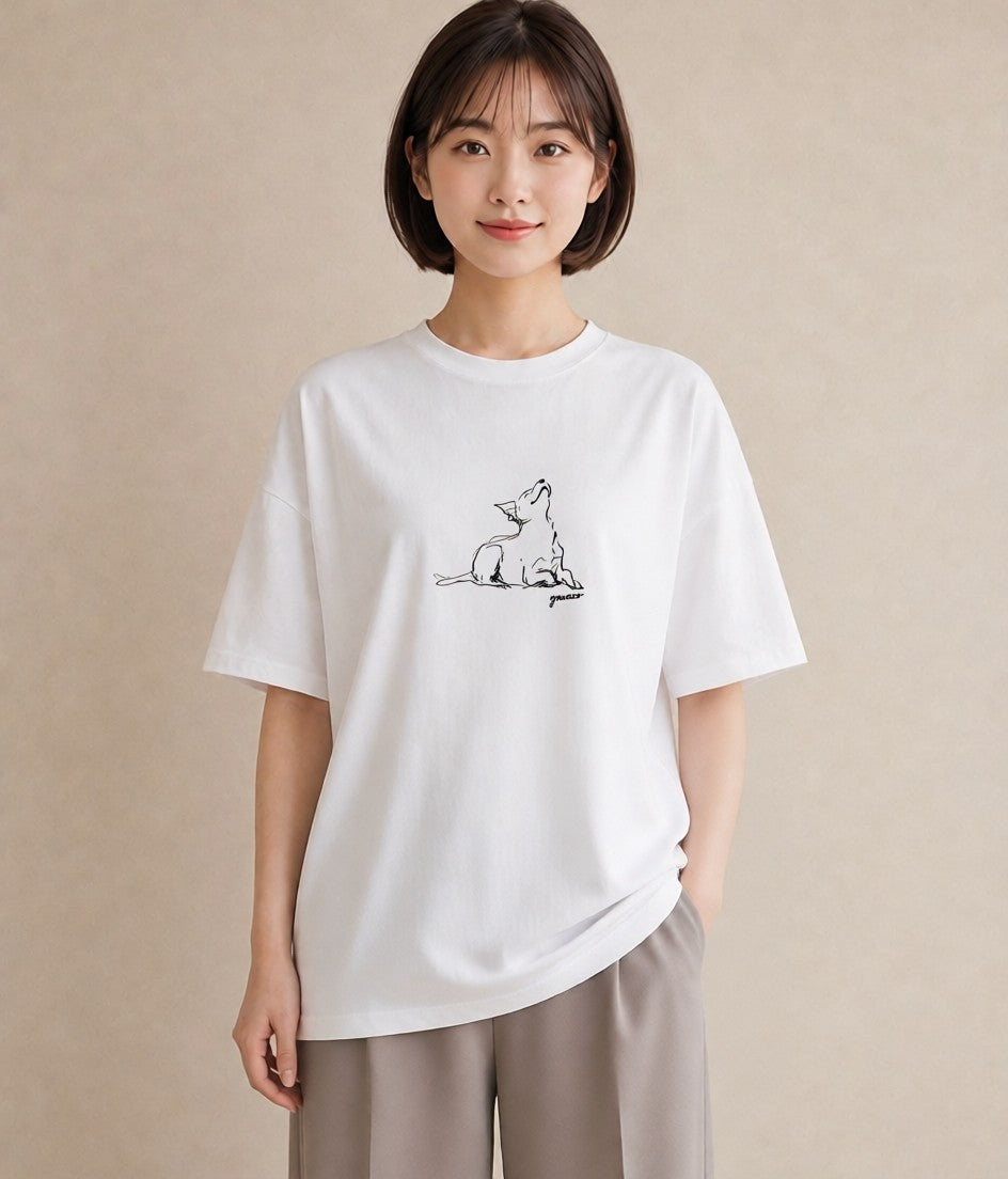 半袖Tシャツ レディース 犬 いぬ わんこ イラスト シック 買い物 夏コーデ 白T