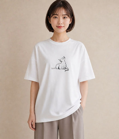 半袖Tシャツ レディース 犬 いぬ わんこ イラスト シック 買い物 夏コーデ 白T