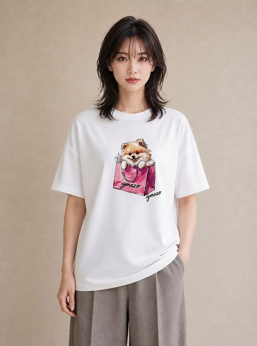 デザインTシャツ レディース 犬好き 犬 いぬ イラスト 旅行コーデ デイリーウェア 休日 白T
