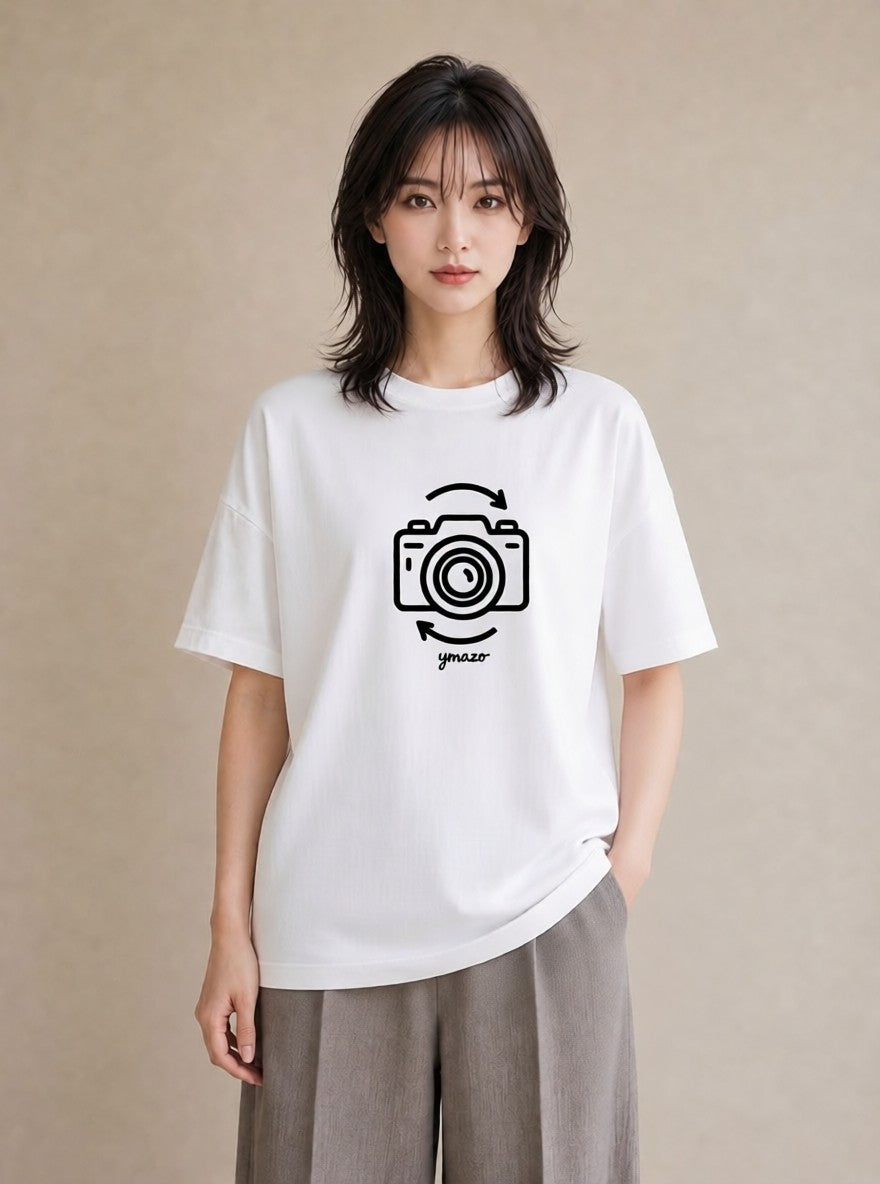 グラフィックTシャツ レディース カメラ フィルムカメラ レトロカメラ イラスト 個性的 海 カフェ巡り 白T
