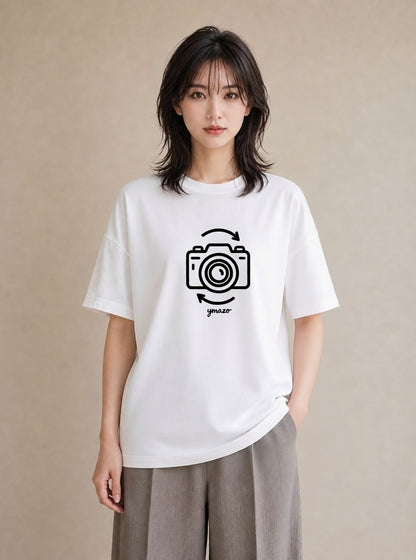 グラフィックTシャツ レディース カメラ フィルムカメラ レトロカメラ イラスト 個性的 海 カフェ巡り 白T