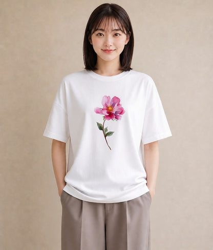 グラフィックTシャツ レディース コスモス 秋桜 花 花柄 イラスト ガーリー 社会人 女性 白T