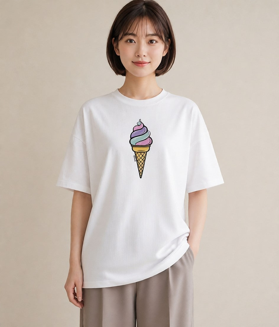 グラフィックTシャツ レディース ソフトクリーム 食べ物 フード イラスト アート風 週末コーデ 敬老の日 白T