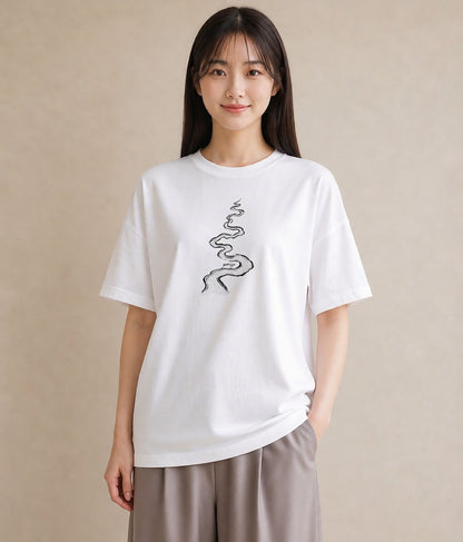 Tシャツ レディース 雨上がりの小道 雨上がり 小道 ナチュラル アンティーク イラスト カジュアル 散歩 お出かけ 白T