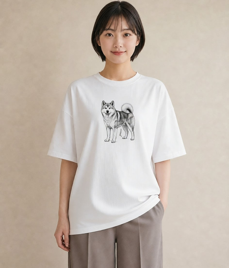 プリントTシャツ レディース 秋田犬 犬 いぬ イラスト ナチュラル ホワイトデー 春服 白T