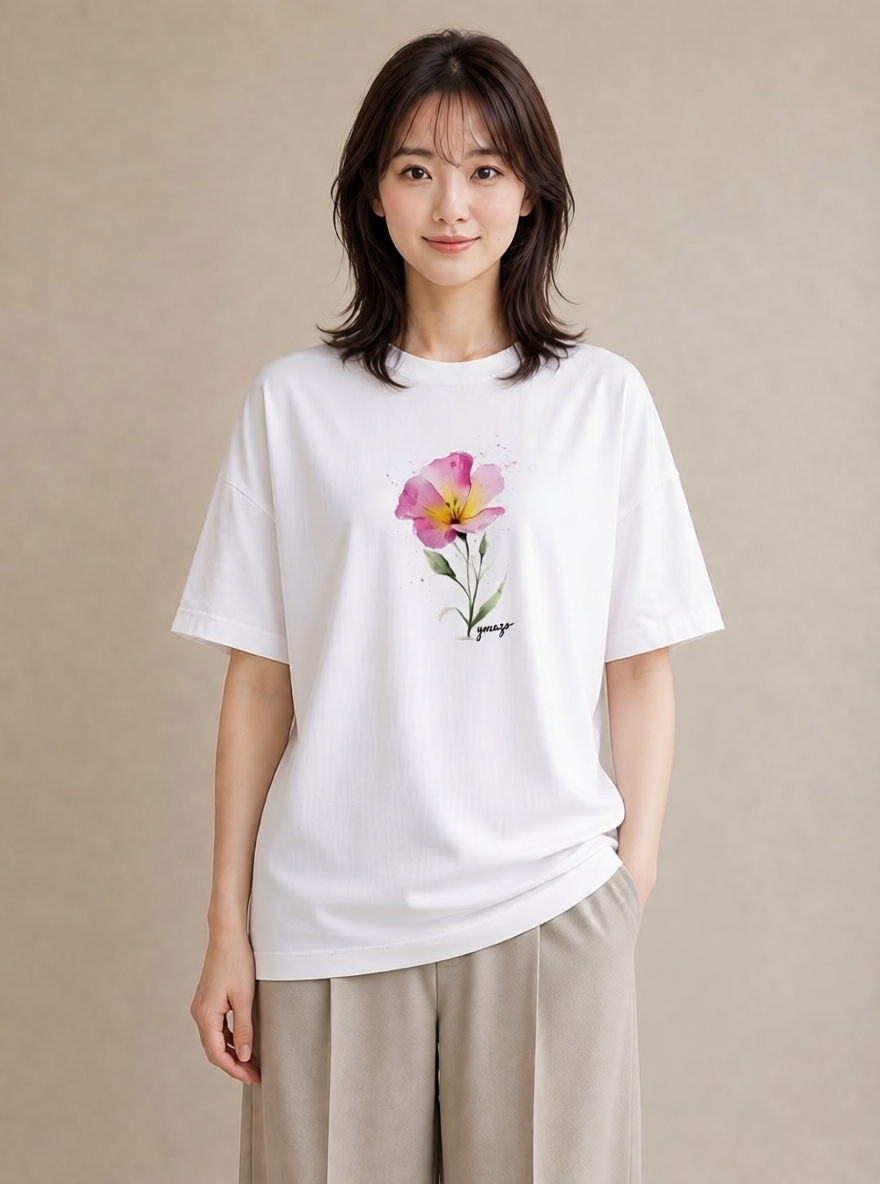 プリントTシャツ レディース あさがお 朝顔 花 花柄 イラスト 可愛い 誕生日プレゼント 綿100 白T