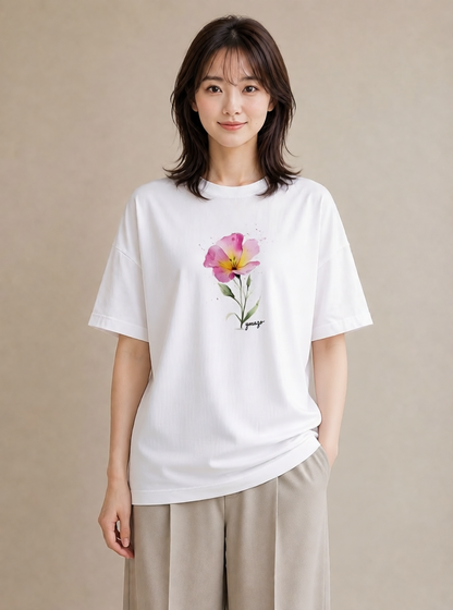 プリントTシャツ レディース あさがお 朝顔 花 花柄 イラスト 可愛い 誕生日プレゼント 綿100 白T
