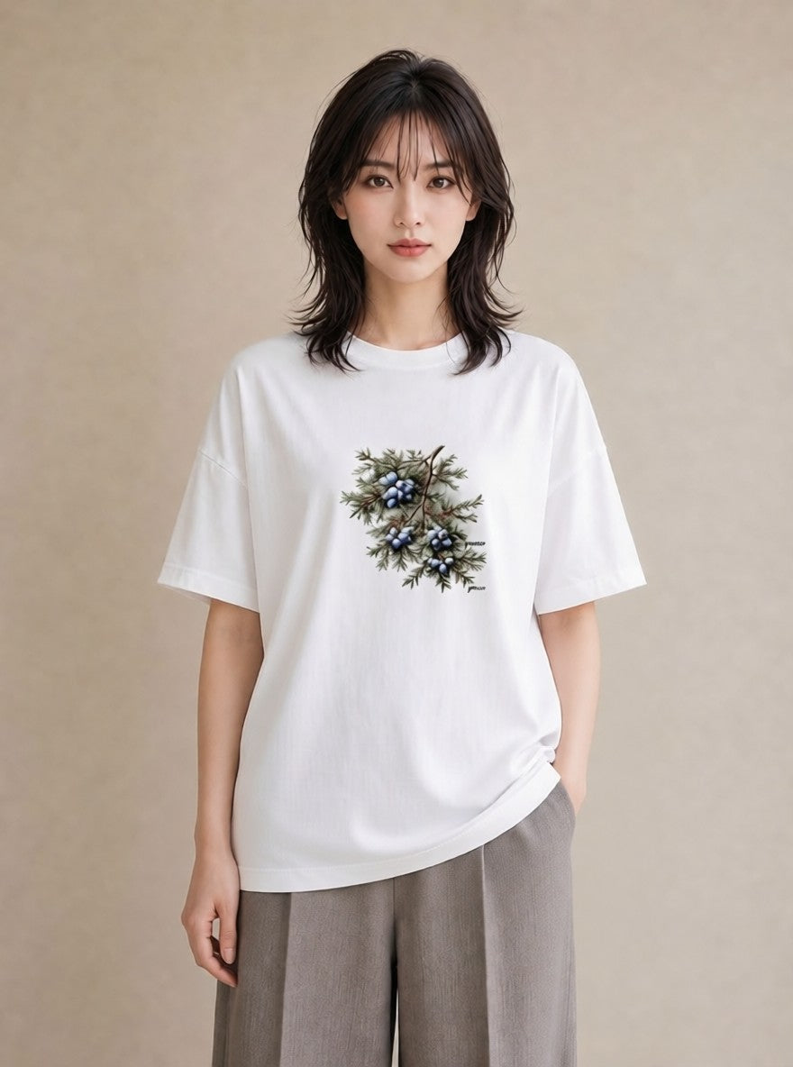 デザインTシャツ レディース 木の実 植物 ボタニカル イラスト 線画 誕生日プレゼント 綿100 白T