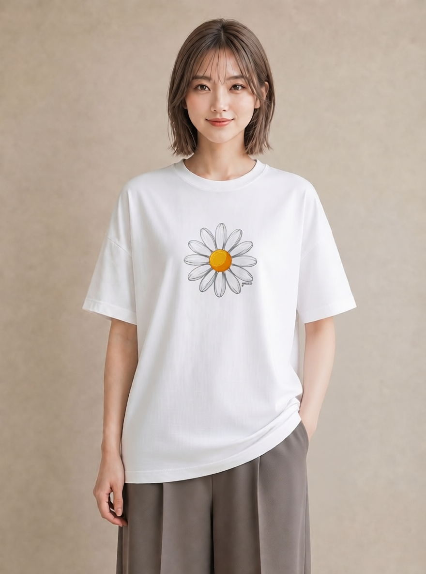 グラフィックTシャツ レディース デイジー 花 花柄 イラスト 普段使い 部屋着 女性向けギフト 白T