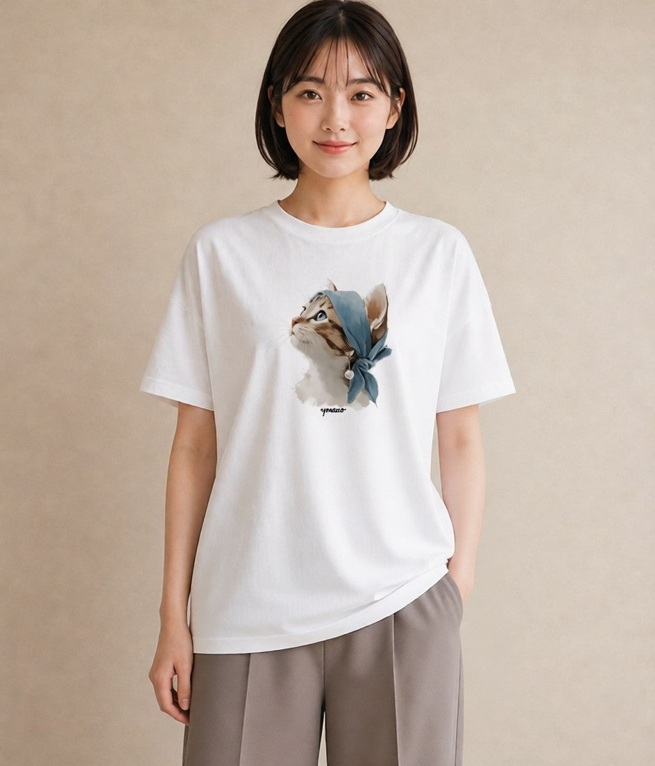 デザインTシャツ レディース 愛猫 猫 ねこ イラスト ボタニカル レイヤード 友達ギフト 白T
