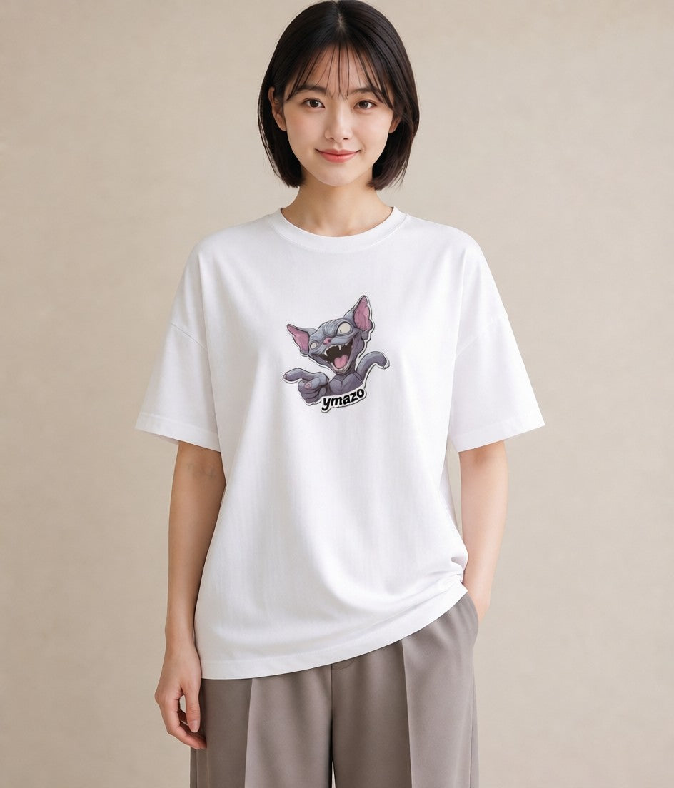 プリントTシャツ レディース スフィンクス 猫 ねこ イラスト ラフ ビーチ デイリーウェア 白T