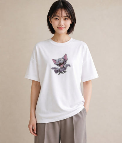 プリントTシャツ レディース スフィンクス 猫 ねこ イラスト ラフ ビーチ デイリーウェア 白T