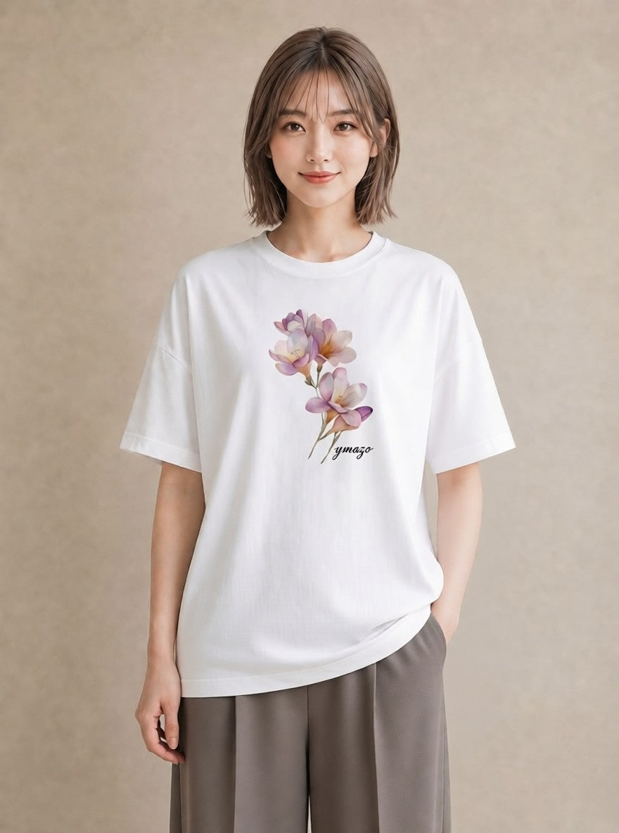 デザインTシャツ レディース パンジー 花 花柄 イラスト カジュアル デート 帰省 白T