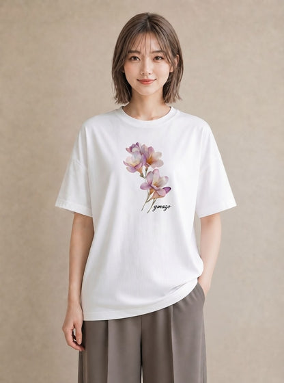 デザインTシャツ レディース パンジー 花 花柄 イラスト カジュアル デート 帰省 白T