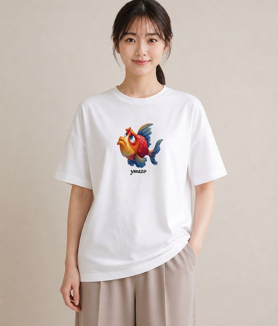 半袖Tシャツ レディース らんちゅう ペット 動物 イラスト お洒落 ペアコーデ 秋コーデ 白T