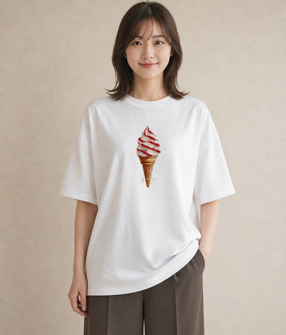 Tシャツ レディース アイス 食べ物 フード イラスト ラフ ホワイトデー 春服 白T