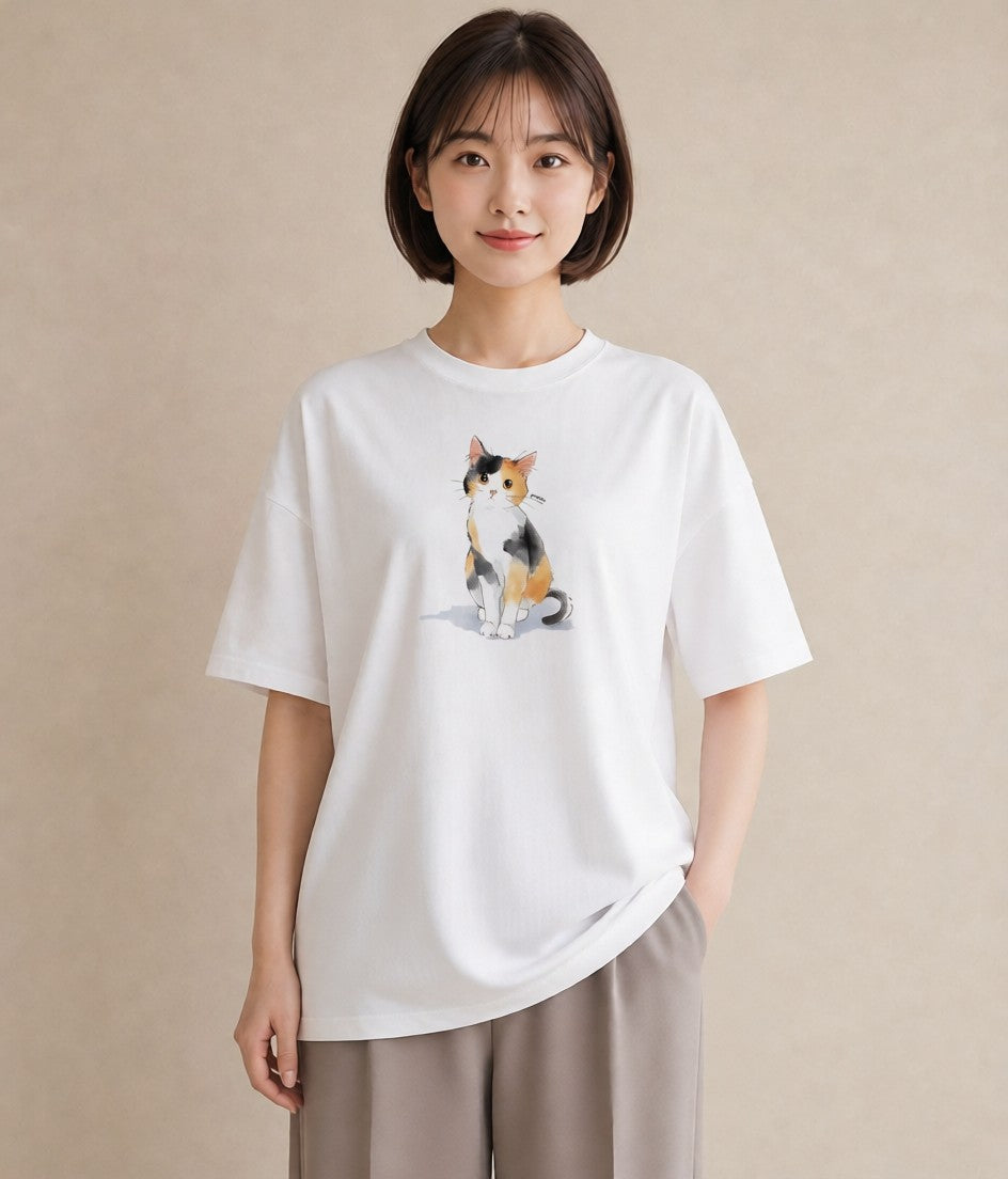 プリントTシャツ レディース キジトラ 猫 ねこ イラスト シンプル 買い物 夏コーデ 白T