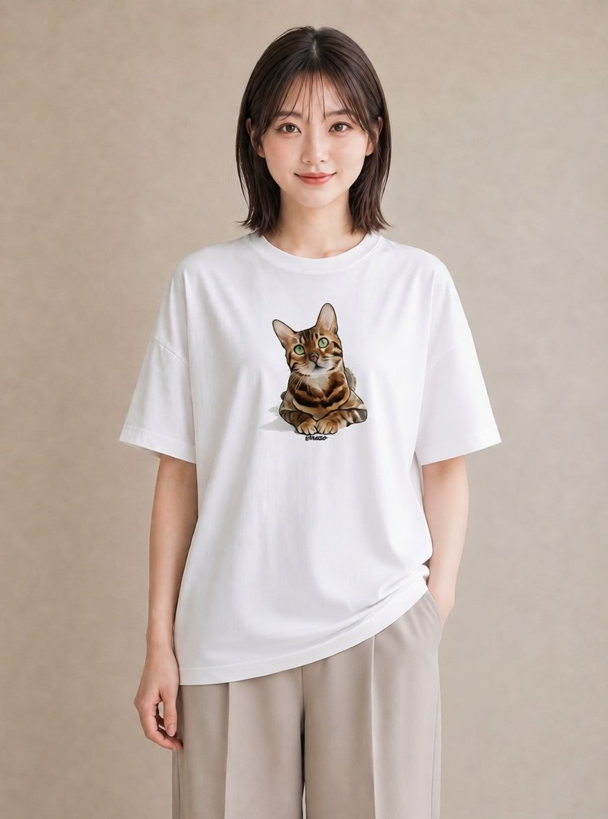 Tシャツ レディース しっぽ 猫 ねこ イラスト アート風 カフェ巡り 女子会 白T