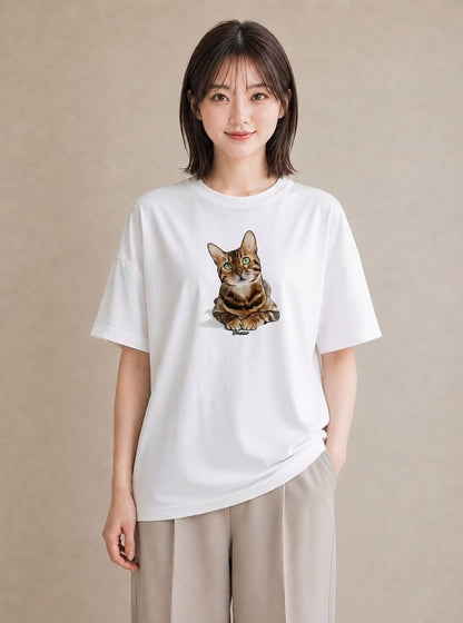 Tシャツ レディース しっぽ 猫 ねこ イラスト アート風 カフェ巡り 女子会 白T