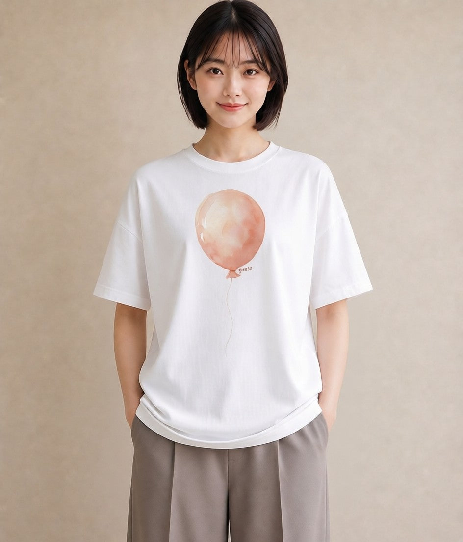 プリントTシャツ レディース 気球 星空 宇宙 イラスト ナチュラル デート 帰省 白T
