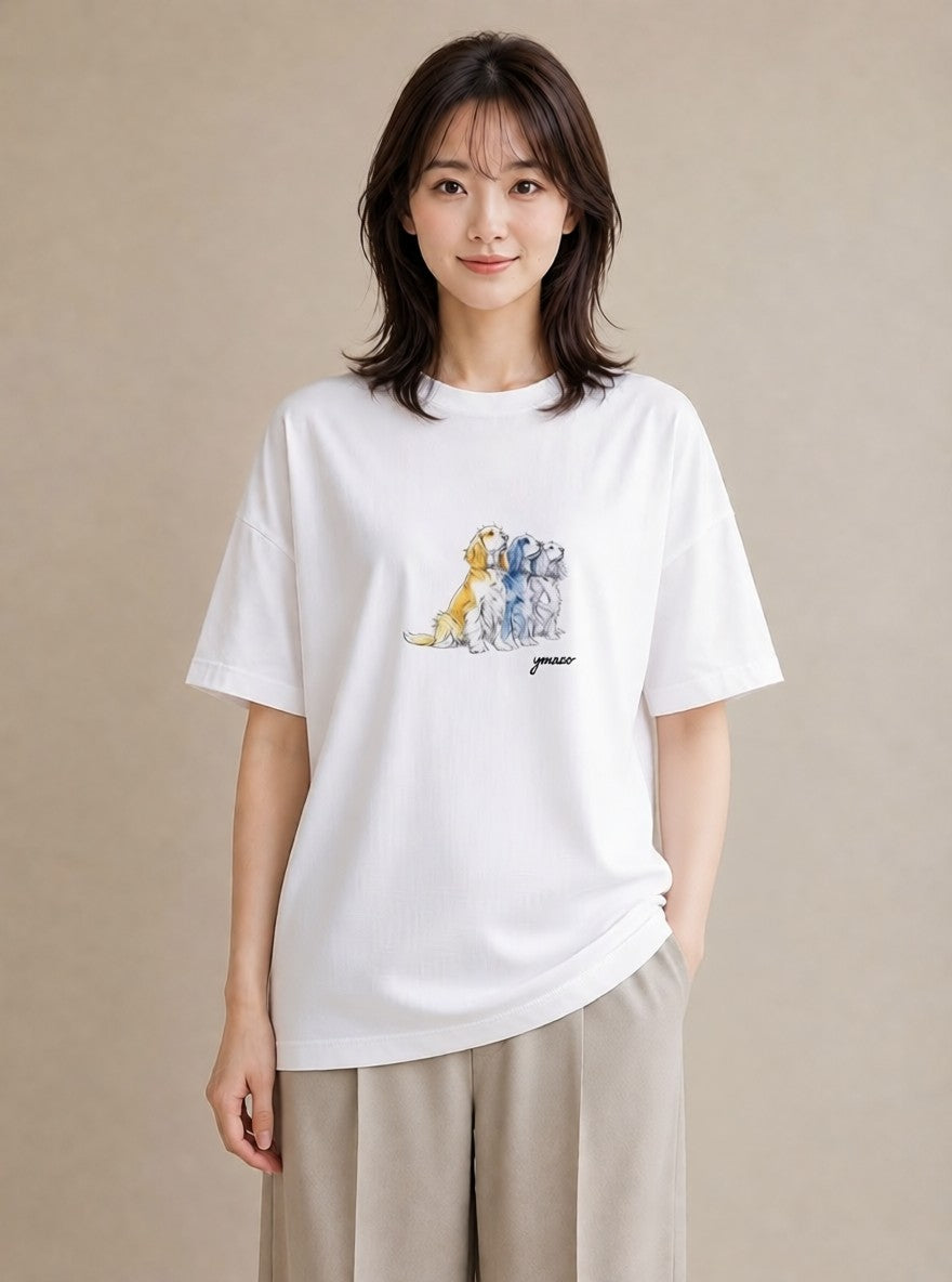 デザインTシャツ レディース キャバリア 犬 いぬ イラスト きれいめ ホワイトデー 春服 白T