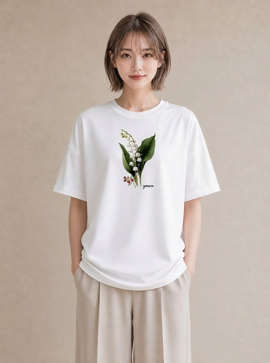 Tシャツ レディース すずらん 花 花柄 イラスト ニュアンス 母娘コーデ 自分用 白T
