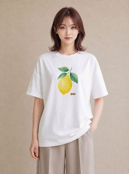 Tシャツ レディース レモン 檸檬 食べ物 フード イラスト アート風 デイリーウェア 休日 白T