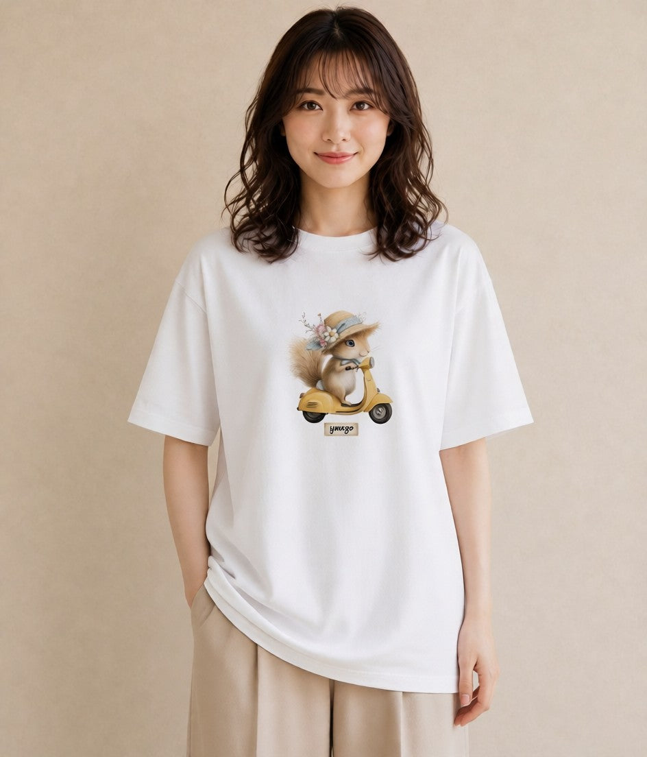 Tシャツ レディース シマリス ペット 動物 イラスト こなれ感 夏コーデ 通学 白T