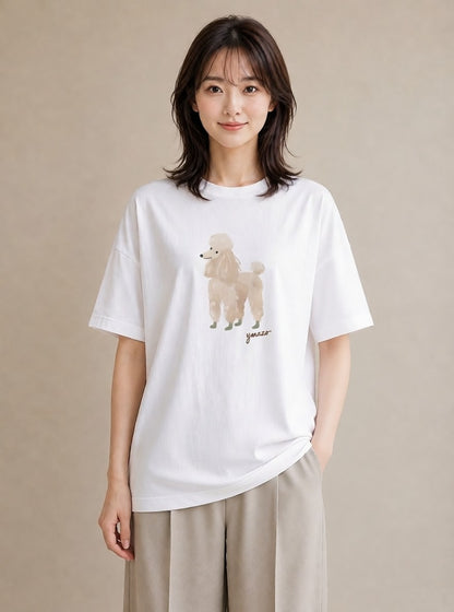 デザインTシャツ レディース トイプードル プードル 犬 いぬ イラスト 旅行コーデ 秋コーデ おしゃれギフト 白T