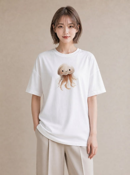 プリントTシャツ レディース くらげ クラゲ 海の生き物 海 イラスト ラフカジュアル 送別ギフト 通勤 白T
