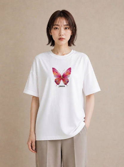 デザインTシャツ レディース ちょうちょ 蝶 バタフライ 昆虫 虫 イラスト 北欧風 お出かけ 普段着 白T