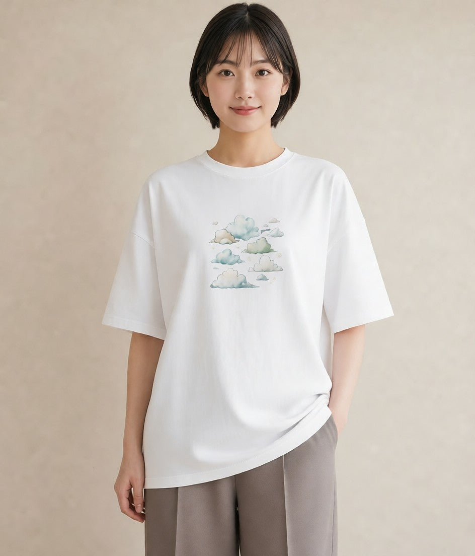 グラフィックTシャツ レディース 雲 星空 宇宙 イラスト ヴィンテージ風 部屋着 女性向けギフト 白T