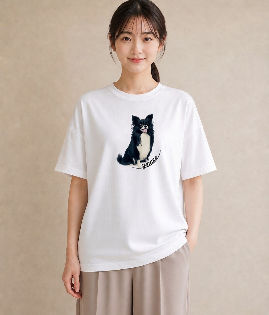 プリントTシャツ レディース ロングコートチワワ 犬 いぬ イラスト シック お出かけ 普段着 白T
