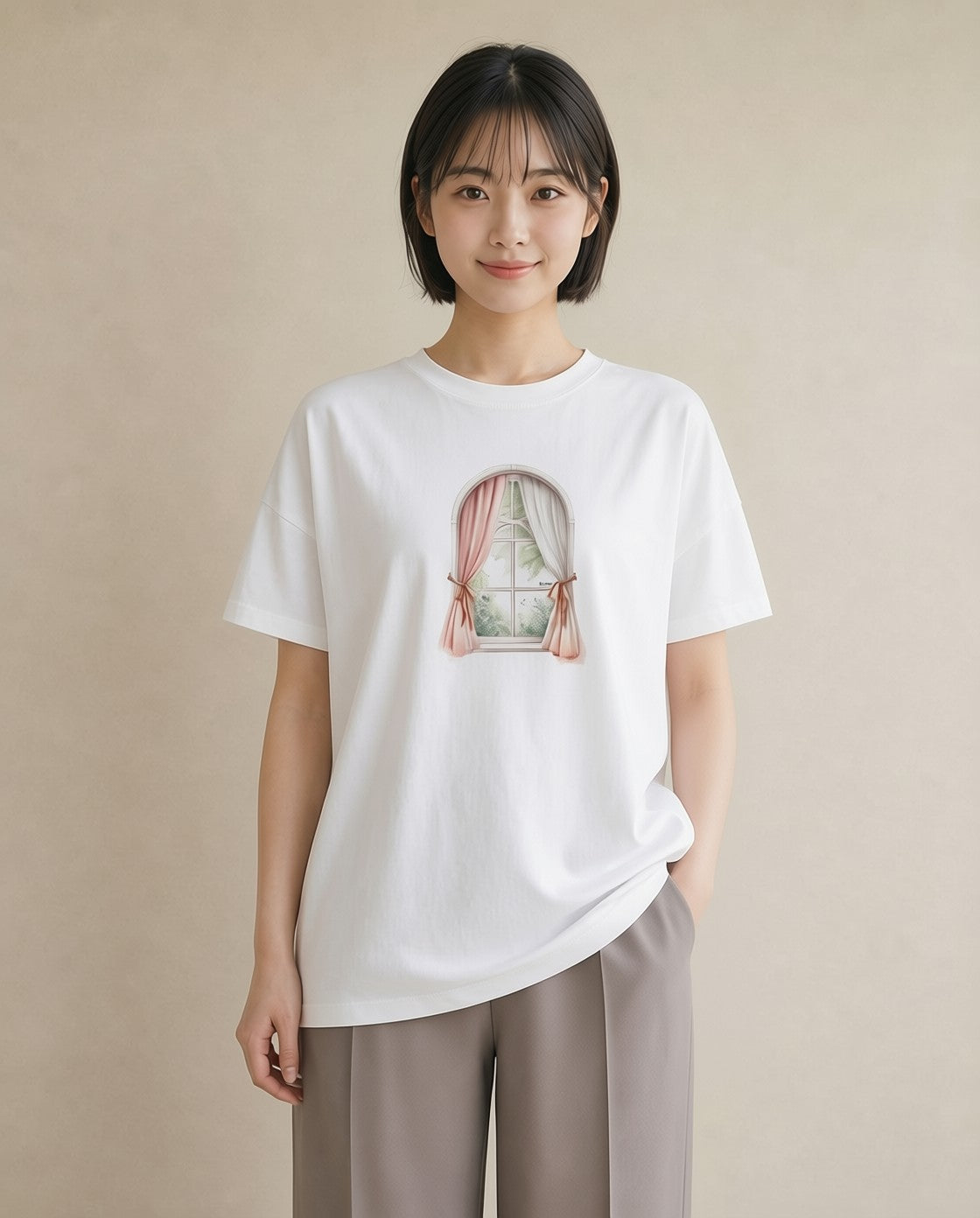 グラフィックTシャツ レディース 灯りの家 小屋 夜 ナチュラル アンティーク イラスト 上品 クリスマス 旅行 白T