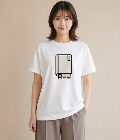 Tシャツ レディース 本 読書 ブック イラスト 線画 カフェ巡り 女子会 白T