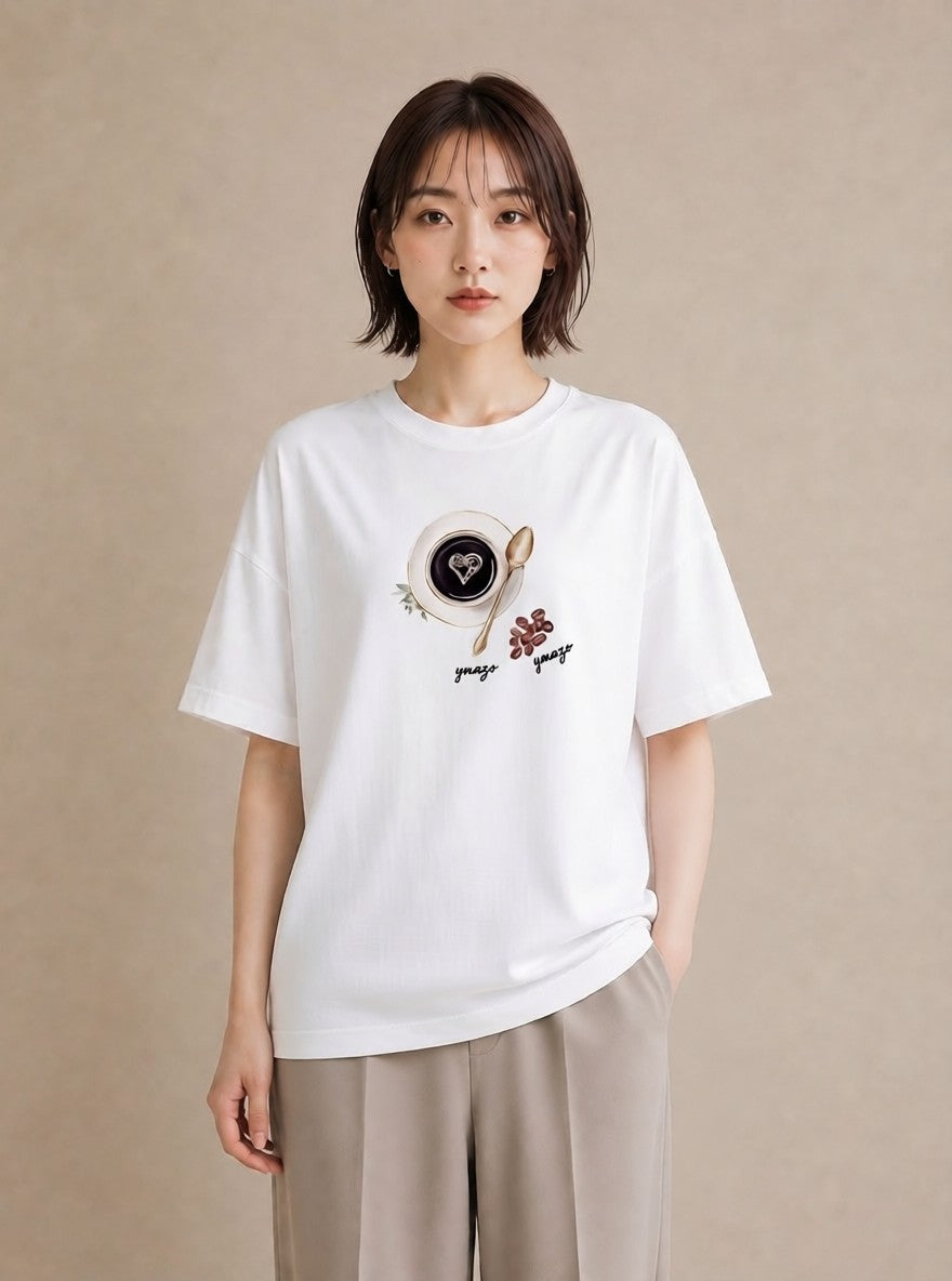 グラフィックTシャツ レディース カフェオレ 食べ物 フード イラスト こなれ感 友達ギフト 部屋着 白T