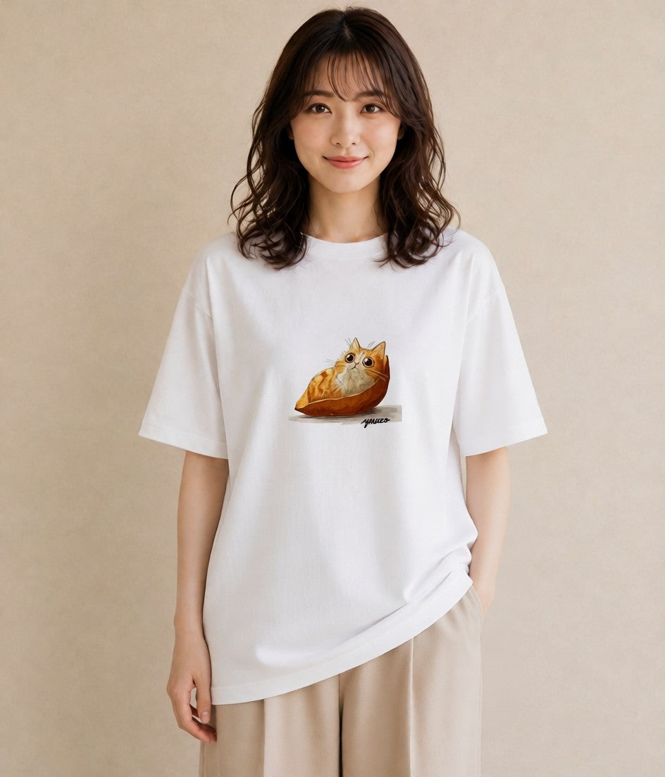 デザインTシャツ レディース 茶トラ 茶猫 猫 ねこ イラスト フェミニン 女子会 お揃い 白T