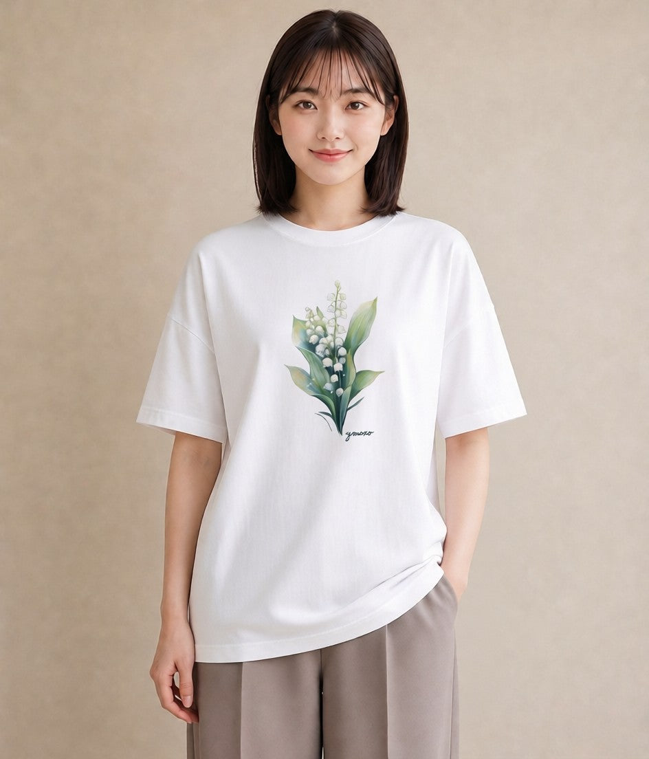 グラフィックTシャツ レディース すずらん 花 花柄 イラスト きれいめ 部屋着 女性向けギフト 白T