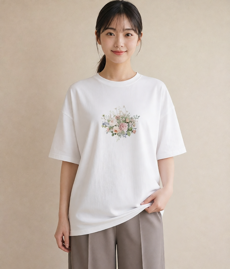 半袖Tシャツ レディース 花 花柄 イラスト ルームウェア ギフト 白T