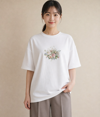 半袖Tシャツ レディース 花 花柄 イラスト ルームウェア ギフト 白T