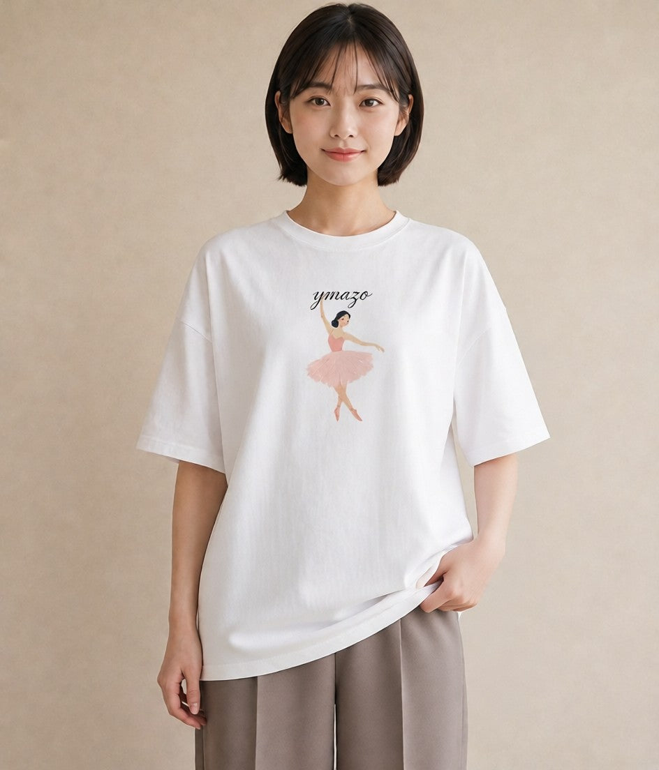 グラフィックTシャツ レディース バレエシューズ バレエ トウシューズ ナチュラル アンティーク イラスト 普段使い 部屋着 女性向けギフト 白T