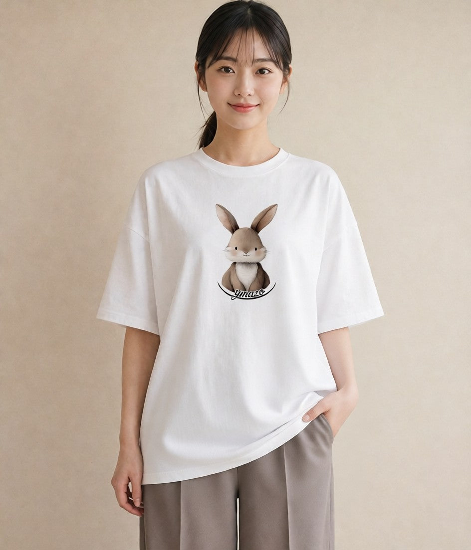デザインTシャツ レディース ロップイヤー ペット 動物 イラスト 個性的 カジュアルコーデ 買い物 白T