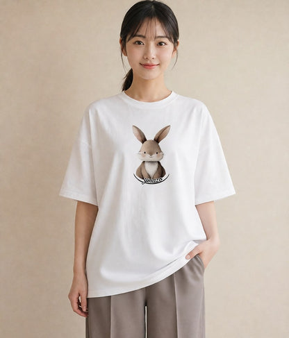 デザインTシャツ レディース ロップイヤー ペット 動物 イラスト 個性的 カジュアルコーデ 買い物 白T