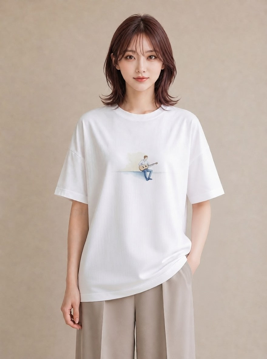 Tシャツ レディース 雨上がりのベンチ ベンチ ナチュラル アンティーク イラスト ポップ お出かけ 普段着 白T