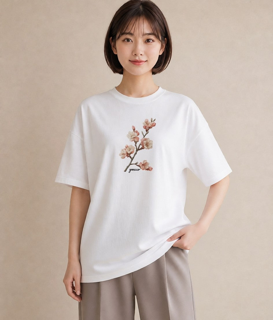プリントTシャツ レディース 梅 花 花柄 イラスト 上品 綿100 デート 白T